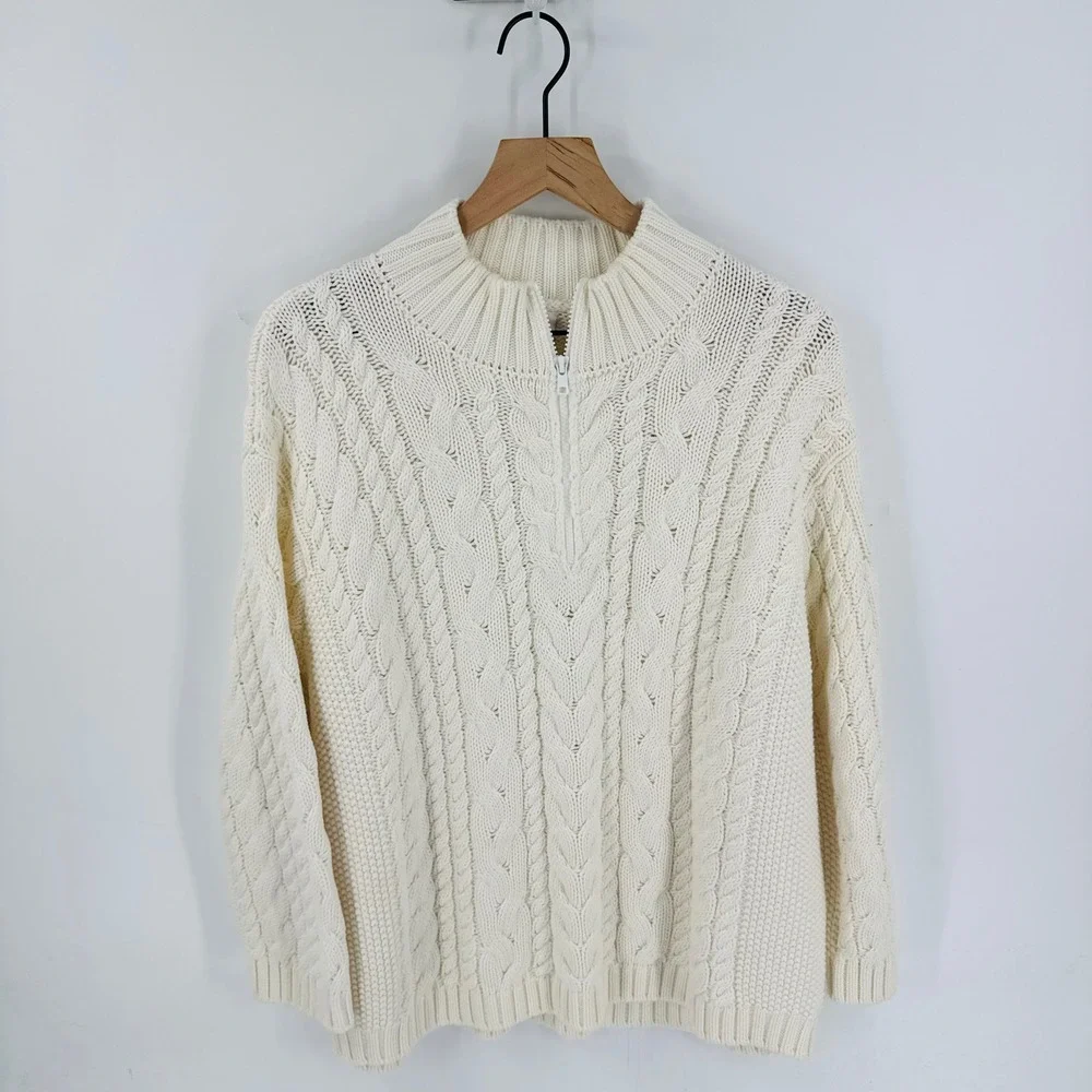 Pink Pineapple Chunky‎ Cable Knit Quarter Zip Sweater Size XL Preppy Fisherman